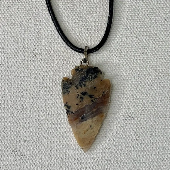 Arrowhead Leather Necklace Brown Agate Stone Primitive Jewelry Men's Tribal 19" - Picture 2 of 6